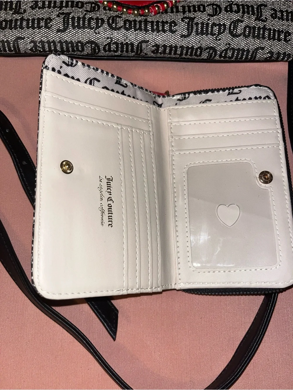 Juicy Couture Black & White Logo Satchel with Red Heart Accent & Wallet